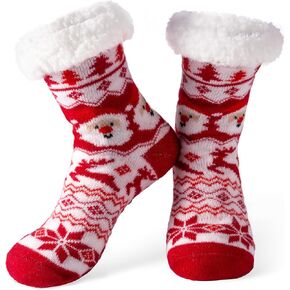 Giggling Getup Womens Christmas Slipper Socks, Fuzzy Non Slip Warm Soft Crew Socks for Home, Christmas Party Gifts