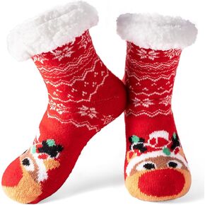 Giggling Getup Womens Christmas Slipper Socks, Fuzzy Non Slip Warm Soft Crew Socks for Home, Christmas Party Gifts