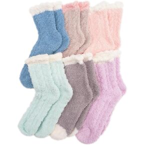 Raylarnia 6 Pairs Fuzzy Socks Soft Cozy Socks for Women, Comfy Fluffy Slipper Socks Warm Sleep Socks
