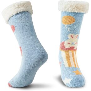 Women's Fuzzy Slipper Socks - Winter Warm, Soft Fleece, Anti-Slip & Cozy Thermal Crew Socks