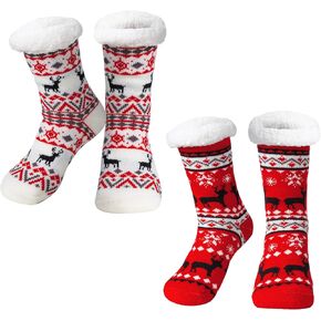 JOYIN 2 PCS Christmas Socks Women's Fleece Fuzzy Soft Slipper Socks Soft Crew Socks for Winter Christmas Party Gifts