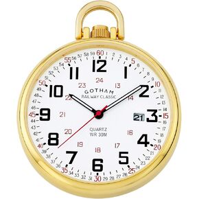Gotham Men's Gold Plated Stainless Steel Analog Quartz Date Railroad Style Pocket Watch # GWC14107G