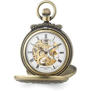 Sonia Jewels Charles Hubert Antique Gold Men's Finish Skeleton Pocket Watch 14.5"