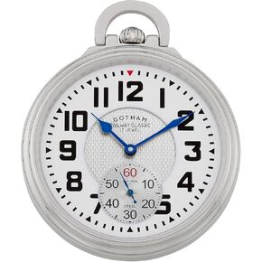 Gotham Men's Stainless Steel Mechanical Hand Wind Railway Classic Nostalgia Series Pocket Watch # GWC14115S