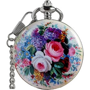 VIGOROSO Vintage Floral Bird Manual Mechanical Pocket Watch for Men & Women - Elegant Wind Up Pocket Watches Skeleton with Chain & Gift Box