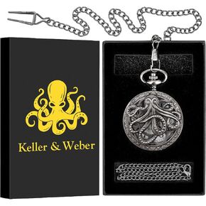 Keller & Weber Vintage Quartz Fob Pocket Watches for Men Women,Anniversary Presents,Birthday Christmas Gifts,Necklace Clock Gifts for Male Husband,Gift Box and Card