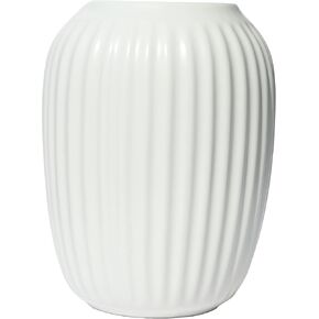 8 inch White Vase, Modern Minimalist Style Ceramic Vase, Oval Shaped Flower Vase, Tall Porcelain Floral Arrangement for Home Décor, Cylinder Bouquet Holder (White 5)