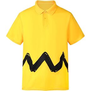 Yellow Double-Sided Zig Zag Costume Polo Shirt for Men Halloween Fancy Dress Up Supplies