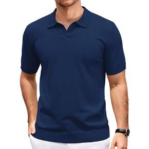 COOFANDY Mens V-Neck Polo Shirts Short Sleeve Stretch Knit Polo Shirt Casual Golf Shirts