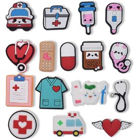 15/16/50/100pieces Shoe Charms Decoration Medical Combination Cute Stethoscope Syringe Pill Shoe Accesooties for Sandals & Bracelet Wristband Nurse/Doctor Medical Care Personnel Gifts Party Favor