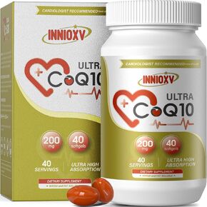 CoQ10 200mg Softgels for Heart Health, Powerful Antioxidant Supplement for Vascular Health, Energy Production, High Absorption CoQ10 Nutritional Supplements, 60 Softgels
