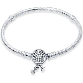 KUNSIR 925 Sterling Silver Snake Chain Bracelet with 5A Cubic Zirconia Cute Claws Buckle Compatible with Pandora charms, Charm Bracelets for Women Teen