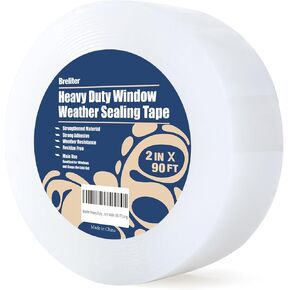 Breliter Heavy Duty Window Weather Sealing Tape - Transparent Window Insulation for Winter, No Mess Winter Window Seal Kit - 2 Inch Wide 180 FT Long