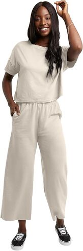 Hanes Women's Originals Wide Leg Crop Pants, Retro Lightweight French Terry Pants, 25" in Saudi Arabia