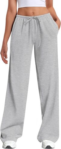 HeSaYep Women's Wide Leg Sweatpants Straight Leg Lowrise Sweat Pants Drawstring Elastic Low Waist Pants with Pockets in Kuwait
