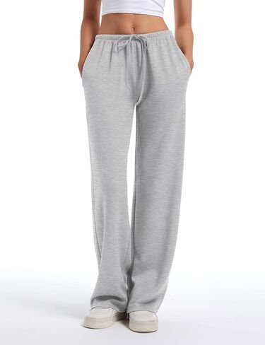 HeSaYep Women's Wide Leg Sweatpants Straight Leg Lowrise Sweat Pants Drawstring Elastic Low Waist Pants with Pockets in Kuwait