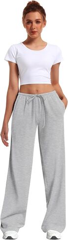 HeSaYep Women's Wide Leg Sweatpants Straight Leg Lowrise Sweat Pants Drawstring Elastic Low Waist Pants with Pockets in Kuwait