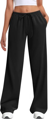 HeSaYep Women's Wide Leg Sweatpants Straight Leg Lowrise Sweat Pants Drawstring Elastic Low Waist Pants with Pockets in Kuwait