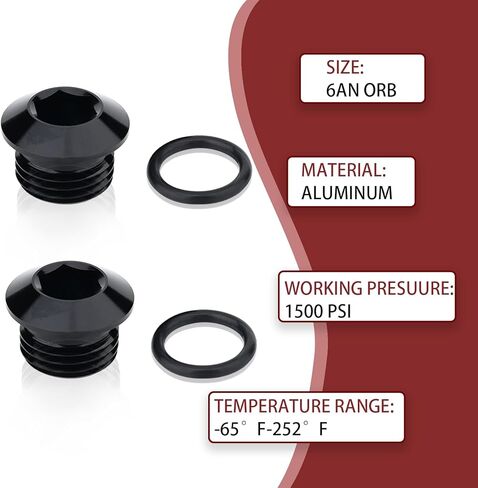 AN6 ORB O Ring AN6 ذكر سداسي الرأس مقبس منفذ 9/16-18 UNF أسود من الألومنيوم المؤكسد، حزمة من 2. in Kuwait