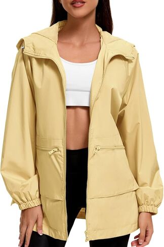 American Trends Women Rain Jacket with Hood Lightweight Rain Coats for Women Trench Waterproof Windbreaker With Back Pockets in Saudi Arabia