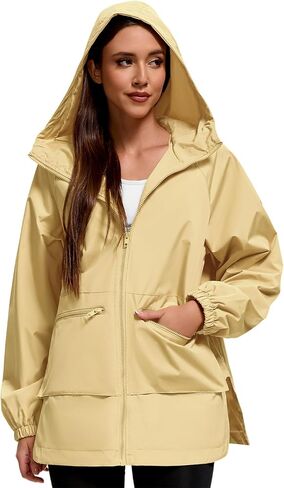 American Trends Women Rain Jacket with Hood Lightweight Rain Coats for Women Trench Waterproof Windbreaker With Back Pockets in Saudi Arabia