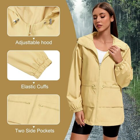 American Trends Women Rain Jacket with Hood Lightweight Rain Coats for Women Trench Waterproof Windbreaker With Back Pockets in Saudi Arabia