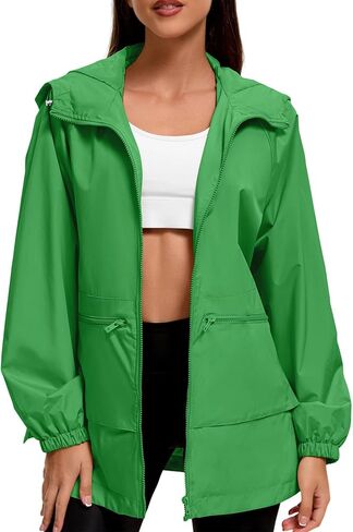 American Trends Women Rain Jacket with Hood Lightweight Rain Coats for Women Trench Waterproof Windbreaker With Back Pockets in Saudi Arabia
