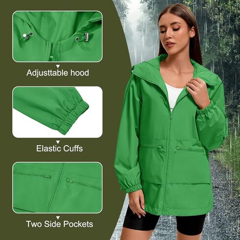 American Trends Women Rain Jacket with Hood Lightweight Rain Coats for Women Trench Waterproof Windbreaker With Back Pockets in Saudi Arabia