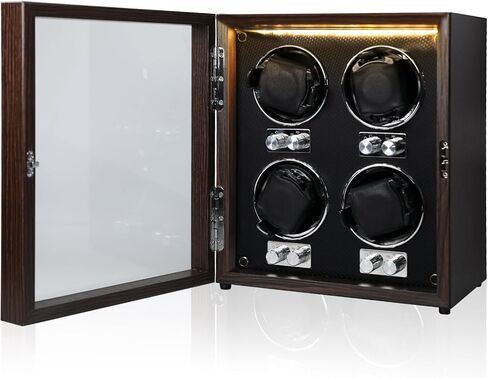 ملفاف ساعة للساعات الأوتوماتيكية، 4 صندوق لفاف ساعة أوتوماتيكي مع إضاءة خلفية زرقاء ووسادة إسفنجية، 4 أوضاع دوران، صندوق دوار للساعة، ساعة هزازة للرجال in Kuwait