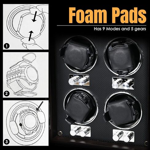 ملفاف ساعة للساعات الأوتوماتيكية، 4 صندوق لفاف ساعة أوتوماتيكي مع إضاءة خلفية زرقاء ووسادة إسفنجية، 4 أوضاع دوران، صندوق دوار للساعة، ساعة هزازة للرجال in Kuwait