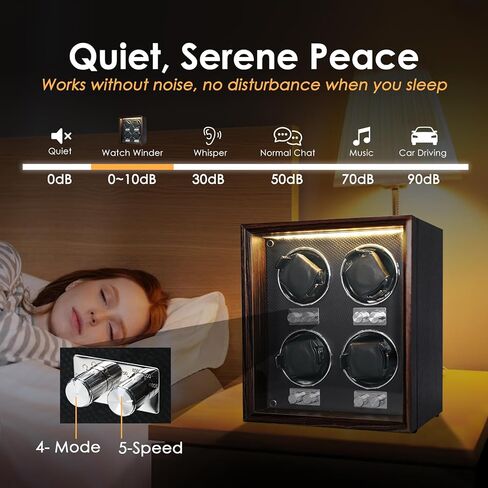 ملفاف ساعة للساعات الأوتوماتيكية، 4 صندوق لفاف ساعة أوتوماتيكي مع إضاءة خلفية زرقاء ووسادة إسفنجية، 4 أوضاع دوران، صندوق دوار للساعة، ساعة هزازة للرجال in Kuwait