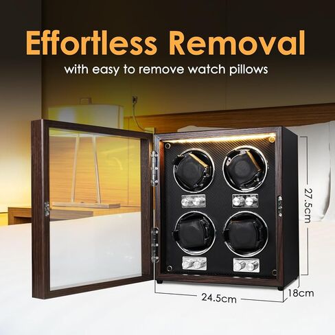 ملفاف ساعة للساعات الأوتوماتيكية، 4 صندوق لفاف ساعة أوتوماتيكي مع إضاءة خلفية زرقاء ووسادة إسفنجية، 4 أوضاع دوران، صندوق دوار للساعة، ساعة هزازة للرجال in Kuwait
