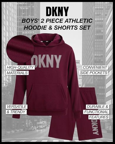 DKNY Boys' Short Set - 2 Piece Soft Fleece Active Hoodie and Running Shorts - Athletic Boys' Matching Outfit Set (Sizes:8-12) in Saudi Arabia