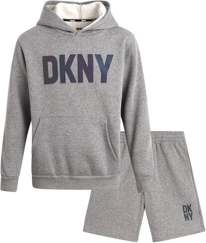 DKNY Boys' Short Set - 2 Piece Soft Fleece Active Hoodie and Running Shorts - Athletic Boys' Matching Outfit Set (Sizes:8-12) in Saudi Arabia