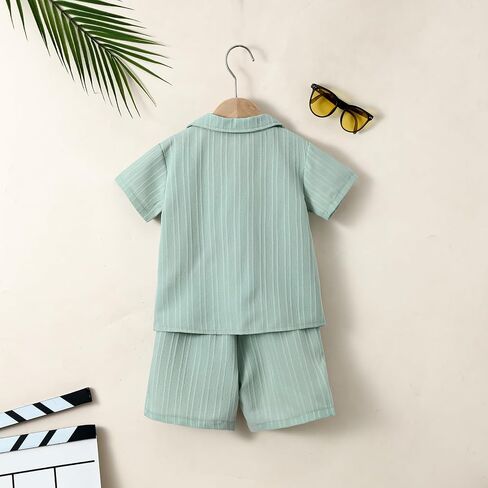 Kid Toddler Boy Clothes Short Sleeve Button-Down Shirt+Shorts+White Vest Summer Clothing Set 2-12 Years in Saudi Arabia