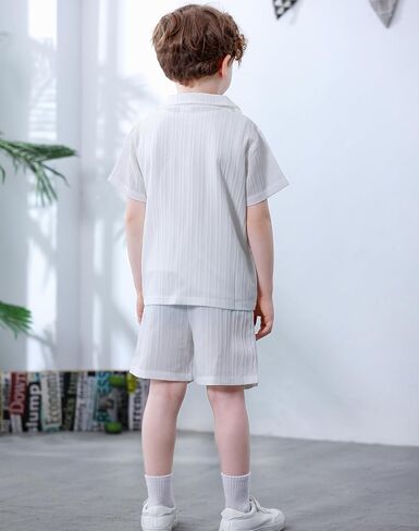 Kid Toddler Boy Clothes Short Sleeve Button-Down Shirt+Shorts+White Vest Summer Clothing Set 2-12 Years in Saudi Arabia