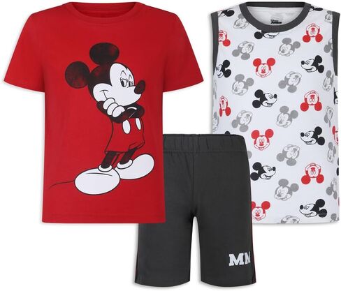 Disney Mickey Mouse Boys 3 Piece T-Shirt, Tank Top and Shorts Set for Toddlers - Red/White/Grey in Saudi Arabia