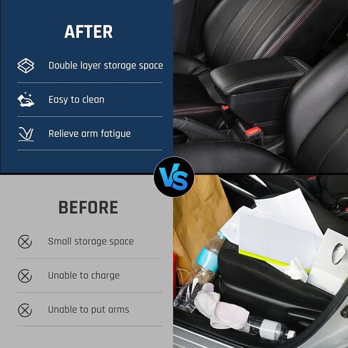 صندوق مسند الذراع لسيارة Toyota Yaris Hybrid 2015-2021 صندوق تخزين مركزي وحدات تحكم مركزية يدوية مع حامل أكواب ومسند ذراع وإكسسوارات مزدوجة الطبقة باللون الأسود (أسود مع خيط أسود) in Kuwait