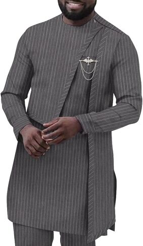 African Suit for Men Traditional Dashiki Stripe Blazer and Pants 2 Piece Set Business Dress Suit Party Wedding Evening in Saudi Arabia