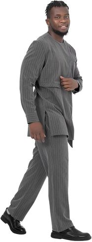 African Suit for Men Traditional Dashiki Stripe Blazer and Pants 2 Piece Set Business Dress Suit Party Wedding Evening in Saudi Arabia