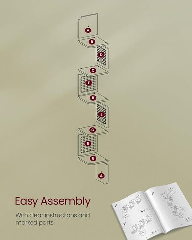 رف زاوية VASAGLE مكون من 5 طبقات، رف عائم مثبت على الحائط، وحدة أرفف زاوية متعرجة، جوانب من الروطان PVC، موفر للمساحة، للمطبخ، غرفة المعيشة، غرفة النوم، نمط بوهو، أسود رمادي ULLS582B21 in Kuwait