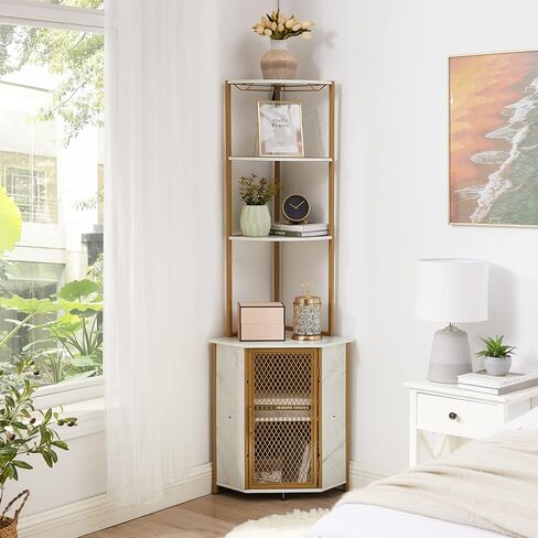 VECELO Corner Cabinet, Tall Storage Shelf, Bookshelf Display Shelves Rack for Living Room, Kitchen, Balcony, Small Space in Saudi Arabia