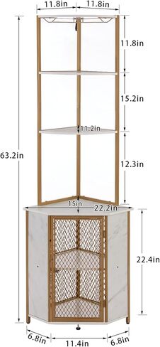 VECELO Corner Cabinet, Tall Storage Shelf, Bookshelf Display Shelves Rack for Living Room, Kitchen, Balcony, Small Space in Saudi Arabia