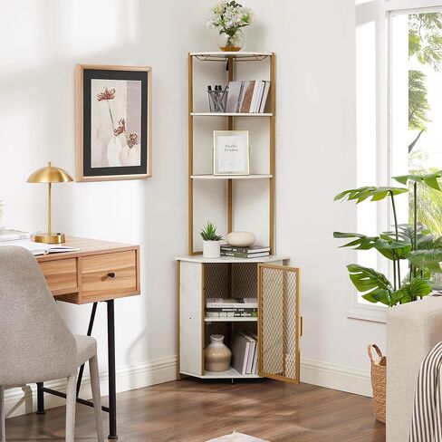 VECELO Corner Cabinet, Tall Storage Shelf, Bookshelf Display Shelves Rack for Living Room, Kitchen, Balcony, Small Space in Saudi Arabia
