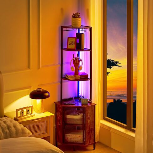 VECELO Corner Cabinet, Tall Storage Shelf, Bookshelf Display Shelves Rack for Living Room, Kitchen, Balcony, Small Space in Saudi Arabia