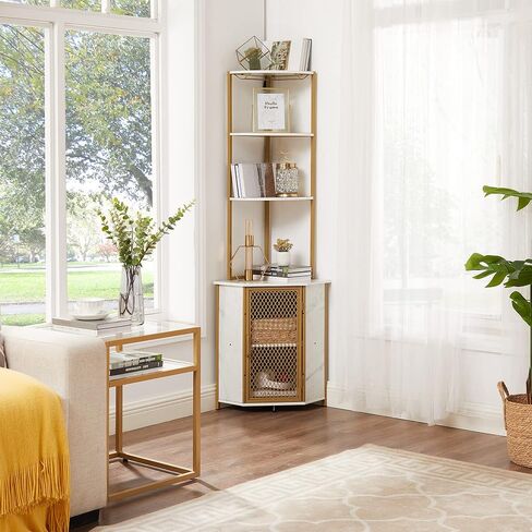 VECELO Corner Cabinet, Tall Storage Shelf, Bookshelf Display Shelves Rack for Living Room, Kitchen, Balcony, Small Space in Saudi Arabia
