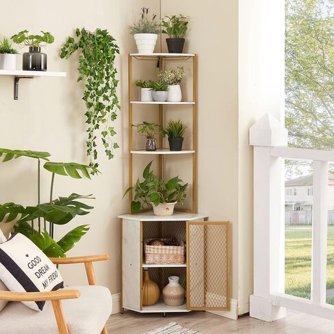 VECELO Corner Cabinet, Tall Storage Shelf, Bookshelf Display Shelves Rack for Living Room, Kitchen, Balcony, Small Space in Saudi Arabia