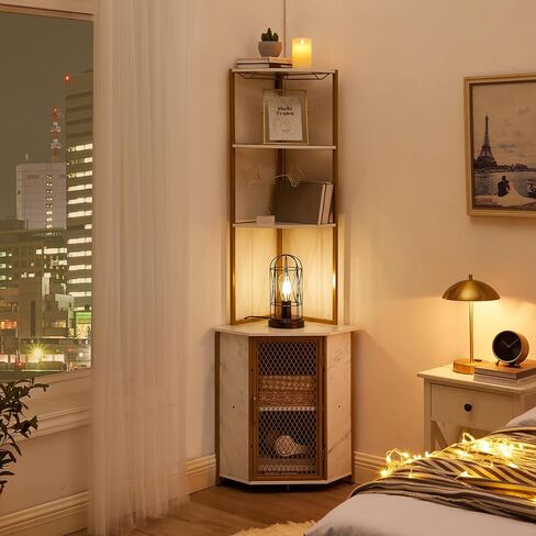 VECELO Corner Cabinet, Tall Storage Shelf, Bookshelf Display Shelves Rack for Living Room, Kitchen, Balcony, Small Space in Saudi Arabia