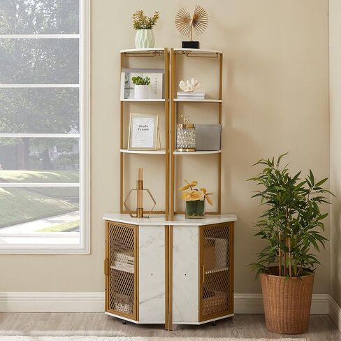 VECELO Corner Cabinet, Tall Storage Shelf, Bookshelf Display Shelves Rack for Living Room, Kitchen, Balcony, Small Space in Saudi Arabia