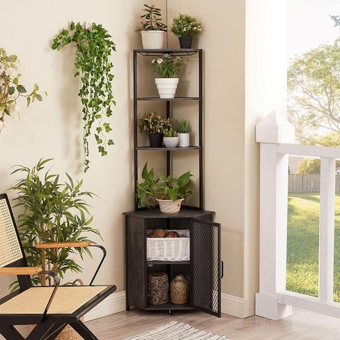 VECELO Corner Cabinet, Tall Storage Shelf, Bookshelf Display Shelves Rack for Living Room, Kitchen, Balcony, Small Space in Saudi Arabia